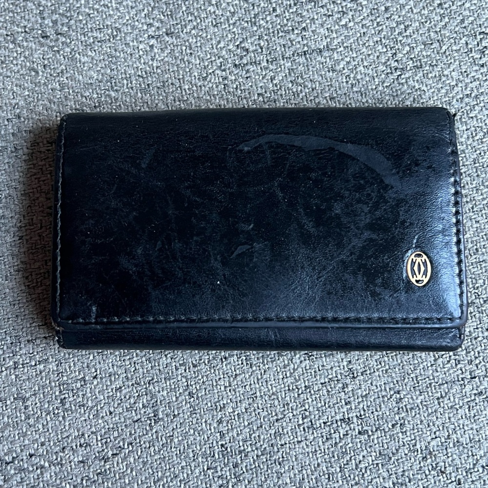 Cartier Paris Black Leather Key Wallet with Logo